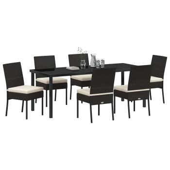 7-teiliges Garten-Esstischset Schwarz Poly-Rattan