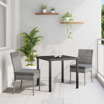 ARDEBO.de - 3-teiliges Garten-Esszimmer-Set in Grau Poly-Rattan