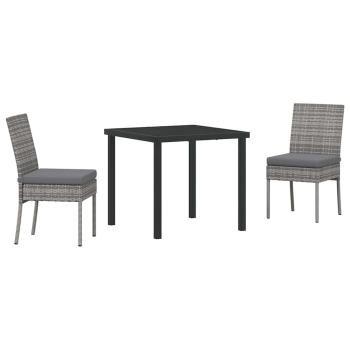 3-teiliges Garten-Esszimmer-Set in Grau Poly-Rattan