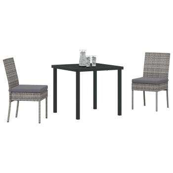 3-teiliges Garten-Esszimmer-Set in Grau Poly-Rattan