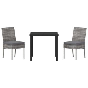 3-teiliges Garten-Esszimmer-Set in Grau Poly-Rattan