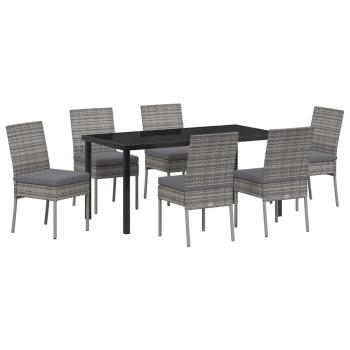 7-teiliges Garten Essset Grau Poly Rattan