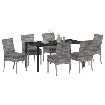 7-teiliges Garten Essset Grau Poly Rattan