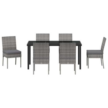 7-teiliges Garten Essset Grau Poly Rattan