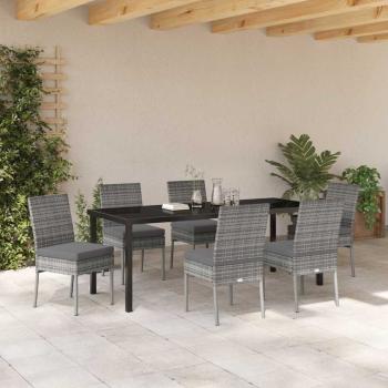 7-teiliges Garten-Essenset Grau Poly-Rattan