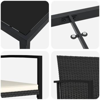 3-teiliges Garten-Essgruppe Schwarz Poly Rattan