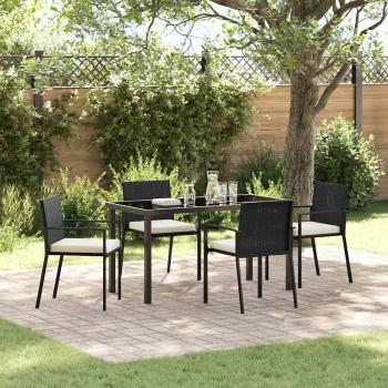 ARDEBO.de - 5-teiliges Garten-Esszimmer-Set Schwarz Poly-Rattan