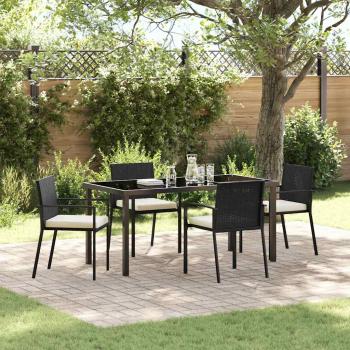 ARDEBO.de - 5-teiliges Garten-Essset Schwarz Poly-Rattan