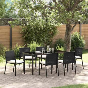 ARDEBO.de - 7-teiliges Garten-Esszimmer-Set Schwarz Poly-Rattan