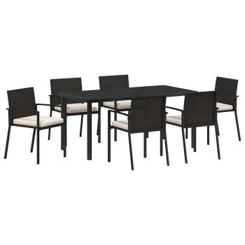 7-teiliges Garten-Esszimmer-Set Schwarz Poly-Rattan