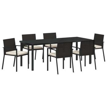 ARDEBO.de - 7-teilige Garten-Essgruppe aus schwarzem Poly-Rattan