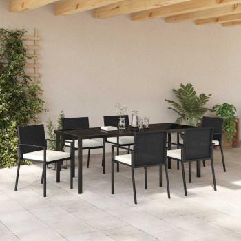 7-teilige Garten-Essgruppe aus schwarzem Poly-Rattan