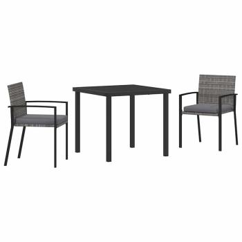 3-teiliges Garten Essset Grau Poly Rattan
