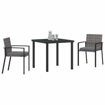 3-teiliges Garten Essset Grau Poly Rattan