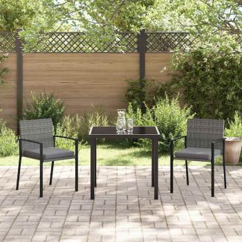 3-teiliges Garten Essset Grau Poly Rattan