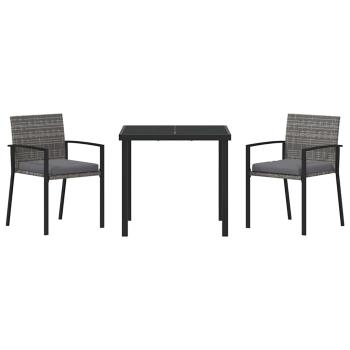 3-teiliges Garten Essset Grau Poly Rattan