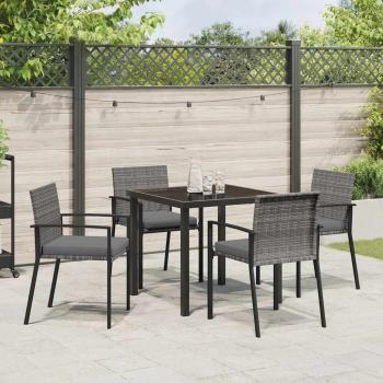5-teiliges Garten-Essset Grau aus Poly-Rattan