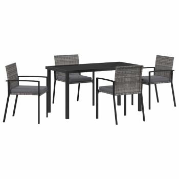 5-teiliges Garten Esszimmer Set Grau Poly Rattan
