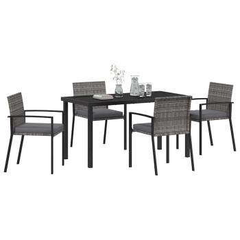5-teiliges Garten Esszimmer Set Grau Poly Rattan
