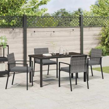 5-teiliges Garten Esszimmer Set Grau Poly Rattan