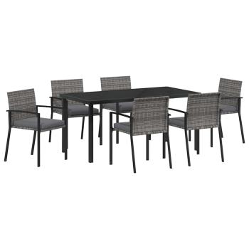 7-teiliges Garten-Esstisch-Set Grau Poly-Rattan