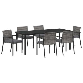 7-teiliges Garten Esszimmer Set Grau Poly-Rattan