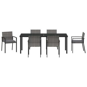 7-teiliges Garten Esszimmer Set Grau Poly-Rattan