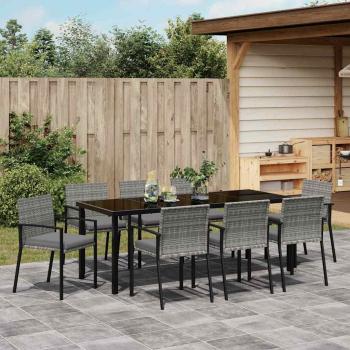 ARDEBO.de - 9-teiliges Garten-Essgruppen-Set Grau Poly-Rattan