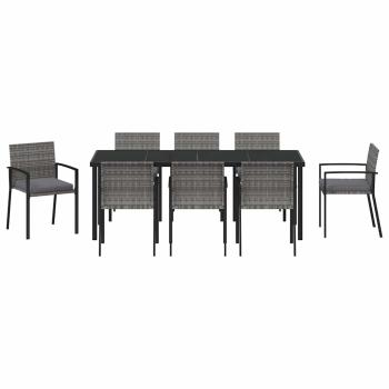 9-teiliges Garten-Essgruppen-Set Grau Poly-Rattan