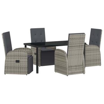 5-teiliges Garten-Dining-Set mit Kissen Grau Poly-Rattan