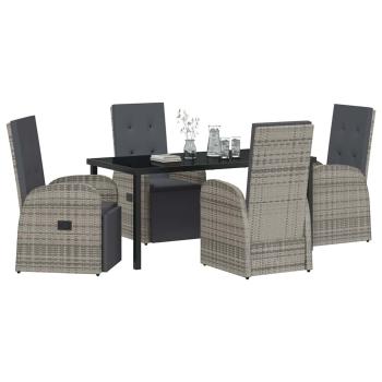 5-teiliges Garten-Dining-Set mit Kissen Grau Poly-Rattan