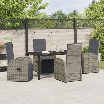 5-teiliges Garten-Dining-Set mit Kissen Grau Poly-Rattan