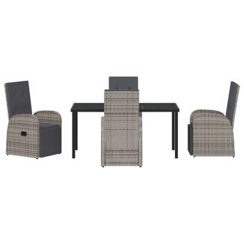 5-teiliges Garten-Dining-Set mit Kissen Grau Poly-Rattan
