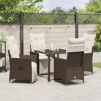 5-teiliges Garten-Dining-Set mit Kissen Braun Poly-Rattan