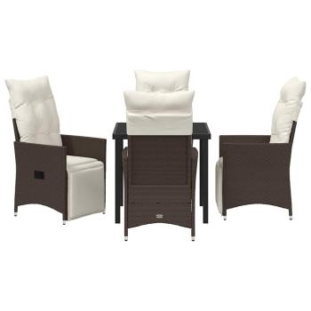 5-teiliges Garten-Dining-Set mit Kissen Braun Poly-Rattan