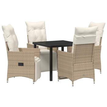 5-teiliges Garten-Esszimmer-Set mit Kissen Beige Poly Rattan