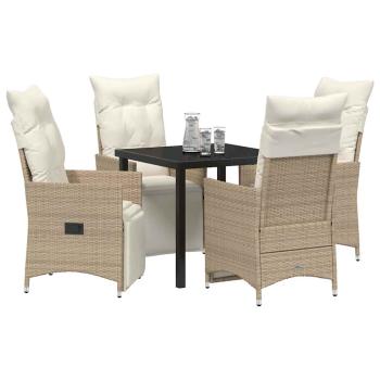 5-teiliges Garten-Esszimmer-Set mit Kissen Beige Poly Rattan
