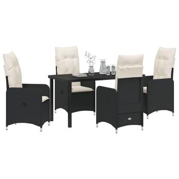5-teiliges Garten-Dining-Set mit Kissen Schwarz Poly-Rattan