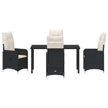 5-teiliges Garten-Dining-Set mit Kissen Schwarz Poly-Rattan