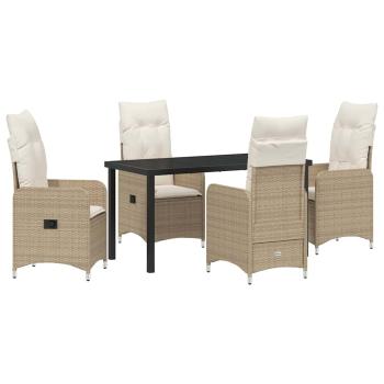 5-teiliges Garten-Dining-Set mit Kissen Beige Poly Rattan