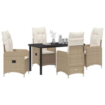 5-teiliges Garten-Dining-Set mit Kissen Beige Poly Rattan