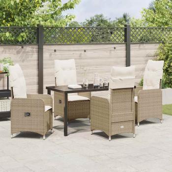 5-teiliges Garten-Dining-Set mit Kissen Beige Poly Rattan
