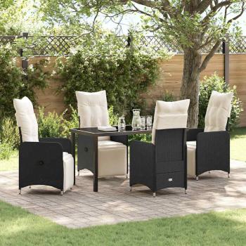 ARDEBO.de - 5-teiliges Garten-Esszimmer-Set mit Kissen Schwarz Poly Rattan.