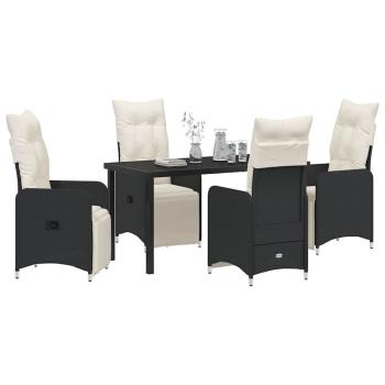 5-teiliges Garten-Esszimmer-Set mit Kissen Schwarz Poly Rattan.