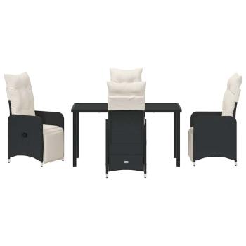 5-teiliges Garten-Esszimmer-Set mit Kissen Schwarz Poly Rattan.