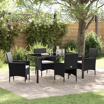 ARDEBO.de - 5-teilige Garten-Essgruppe Schwarz Poly-Rattan