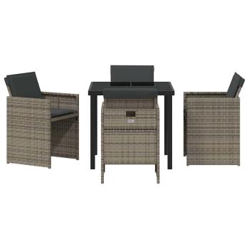 5-teiliges Garten-Esstischset mit Kissen Grau Poly Rattan