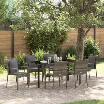ARDEBO.de - 7-teiliges Garten-Essset mit Kissen Grau Poly-Rattan