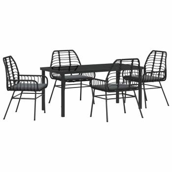 5-teilige Garten-Essgruppe mit Kissen Schwarz Poly-Rattan