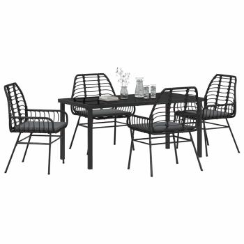 5-teilige Garten-Essgruppe mit Kissen Schwarz Poly-Rattan